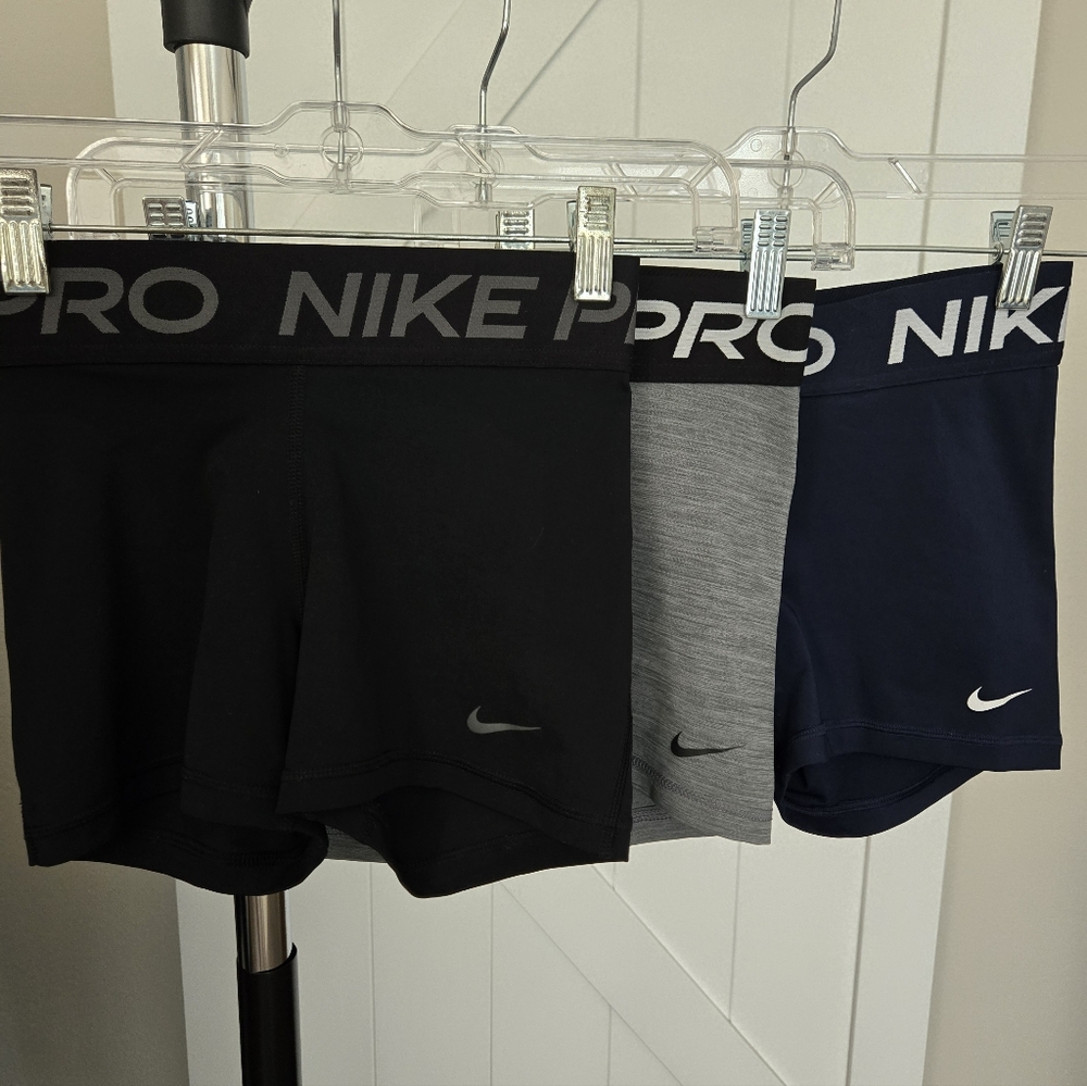 Nike Womens Pro Compression Shorts Trio - Black, Gray & Navy